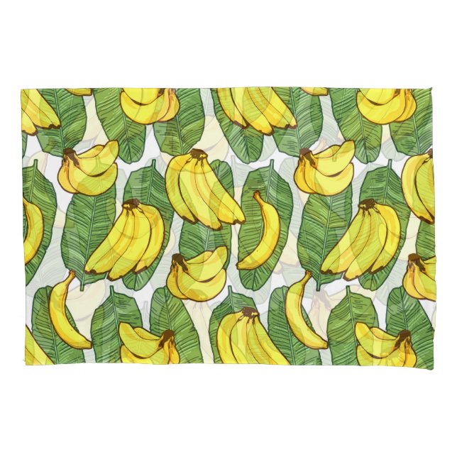 Banana Leaves: Tropical Fruit Pattern Pillowcase (Front)