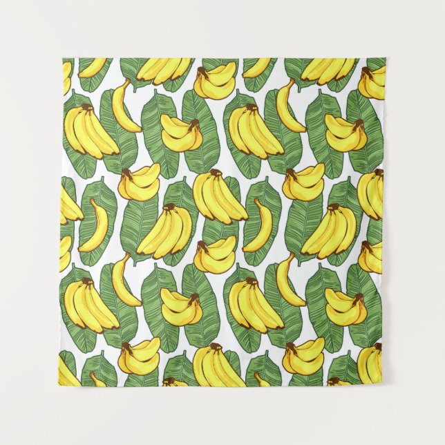 Banana Leaves: Tropical Fruit Pattern Tapestry (Front)