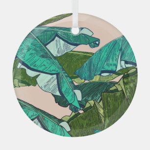 Banana Leaves: Tropical Seamless Pattern. Glass Tree Decoration