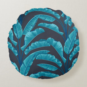 Banana Leaves: Vintage Tropical Pattern. Round Cushion