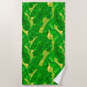 Banana leaves watercolor pattern beach towel