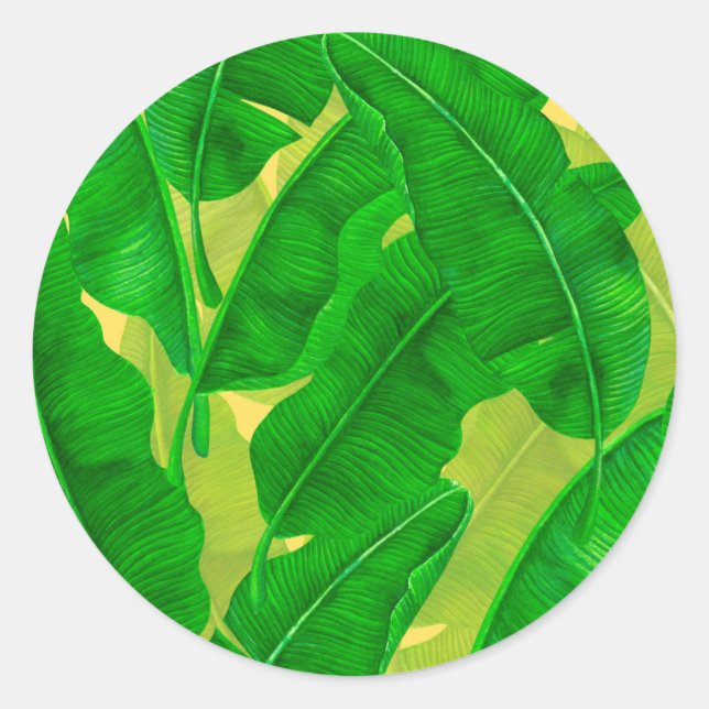 Banana leaves watercolor pattern classic round sticker (Front)