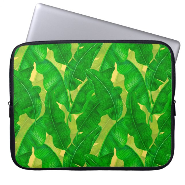 Banana leaves watercolor pattern laptop sleeve (Front)