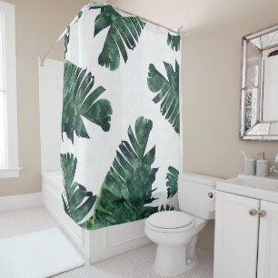 Banana Leaves Watercolor Shower Curtain