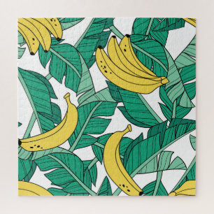 Banana Leaves: White Vintage Pattern. Jigsaw Puzzle