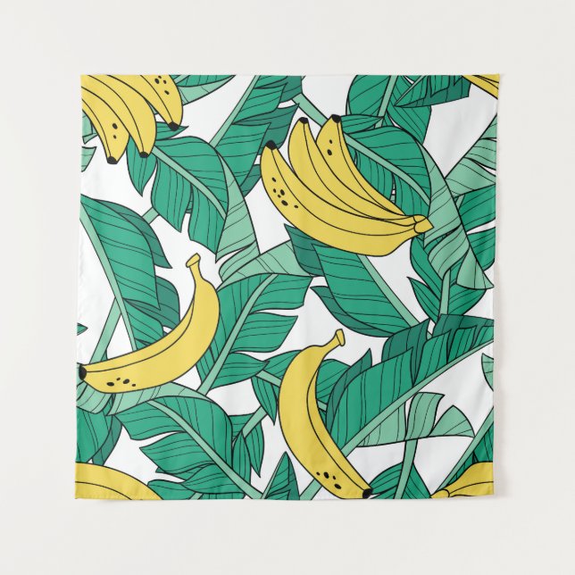 Banana Leaves: White Vintage Pattern. Tapestry (Front)