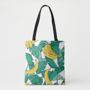 Banana Leaves: White Vintage Pattern. Tote Bag