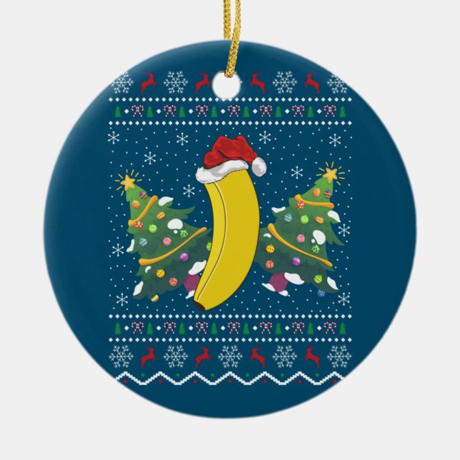 Banana Lover Xmas Gift Ugly Banana Christmas Ceramic Ornament (Front)