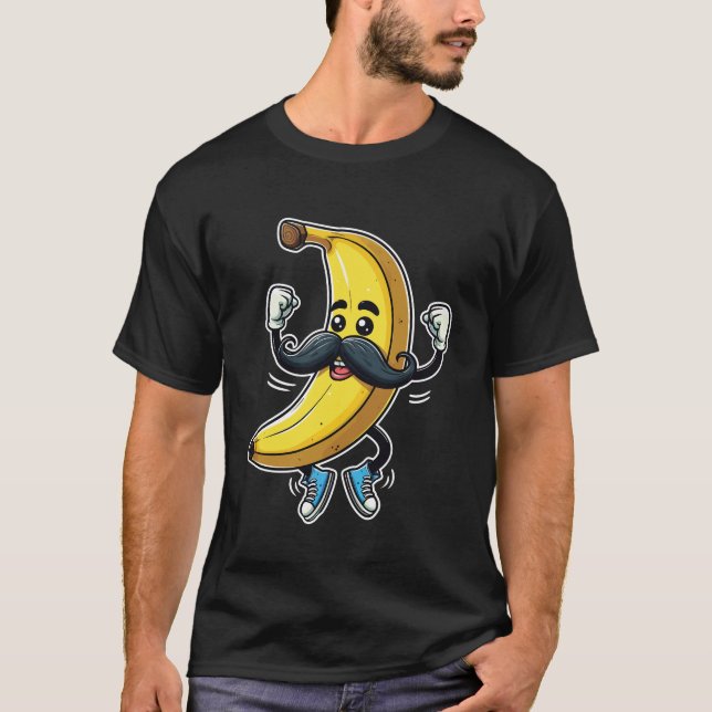 Banana Moustache Funny Dancing Banana T-Shirt (Front)