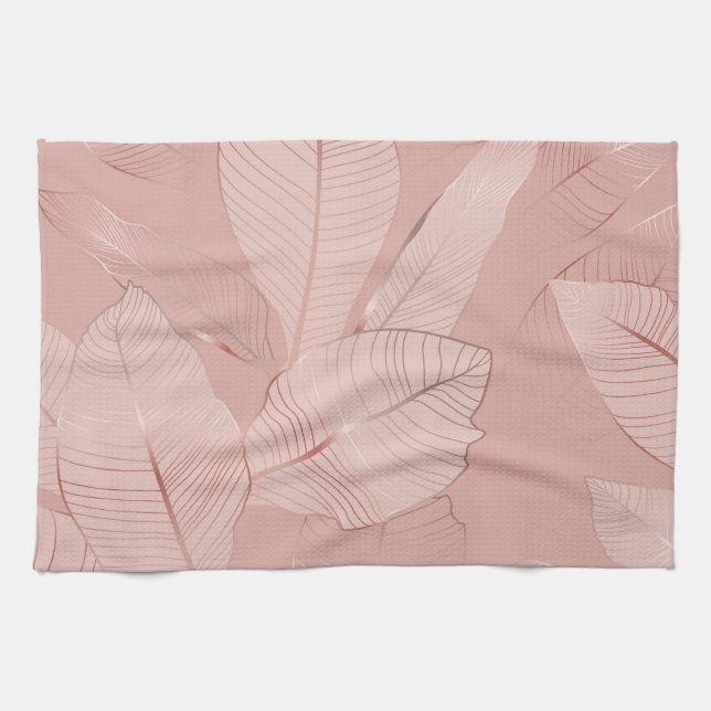 Banana, palm leaves: shiny copper. tea towel (Horizontal)