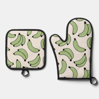 Banana Parade Sage Green Oven Mitt & Pot Holder Set