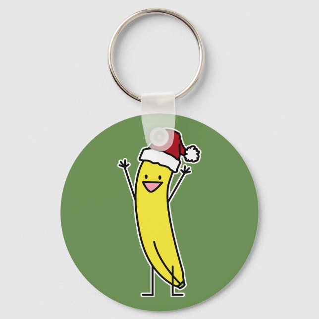 Banana Santa hat celebrating and cheering Christma Key Ring (Front)