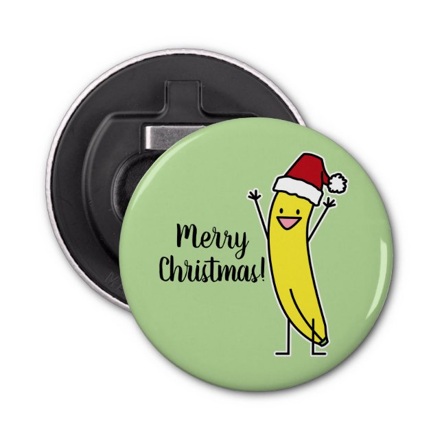 Banana Santa hat cheering Christmas holiday Bottle Opener (Front)