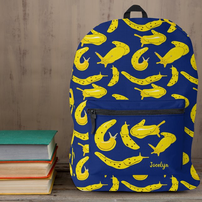 Banana Slugs Bright Yellow, Royal Blue Patterned Printed Backpack (Creator Uploaded)