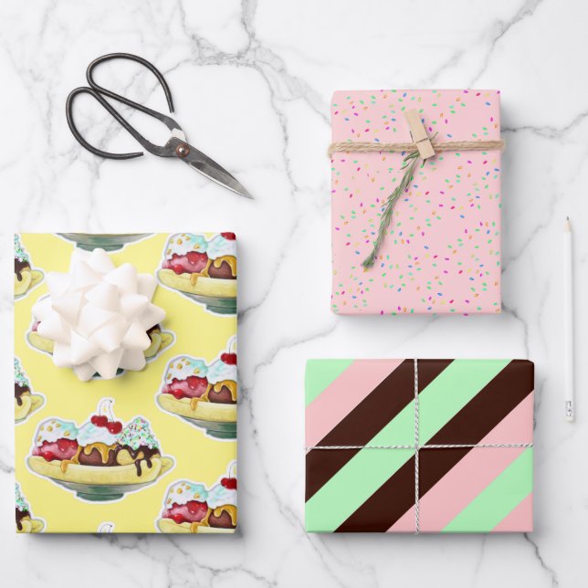 Banana Split Birthday Wrapping Paper Sheets (Front)