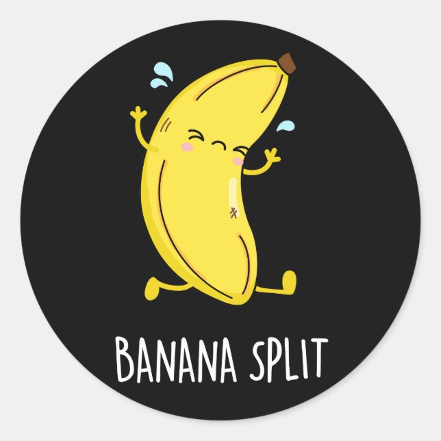 Banana Split Funny Dancing Banana Pun Dark BG Classic Round Sticker (Front)