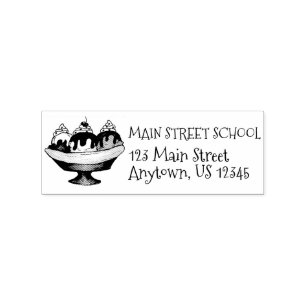 Banana Split Ice Cream Sundae Foodie Address Rubber Stamp