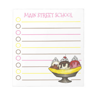 Banana Split Ice Cream Sundae Grocery List Notepad