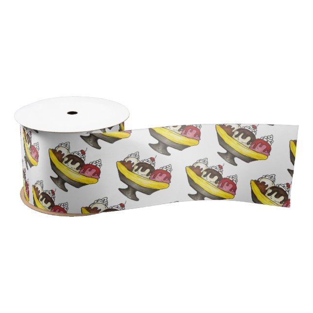 Banana Split Ice Cream Sundae Three Scoops Foodie Satin Ribbon (Spool)