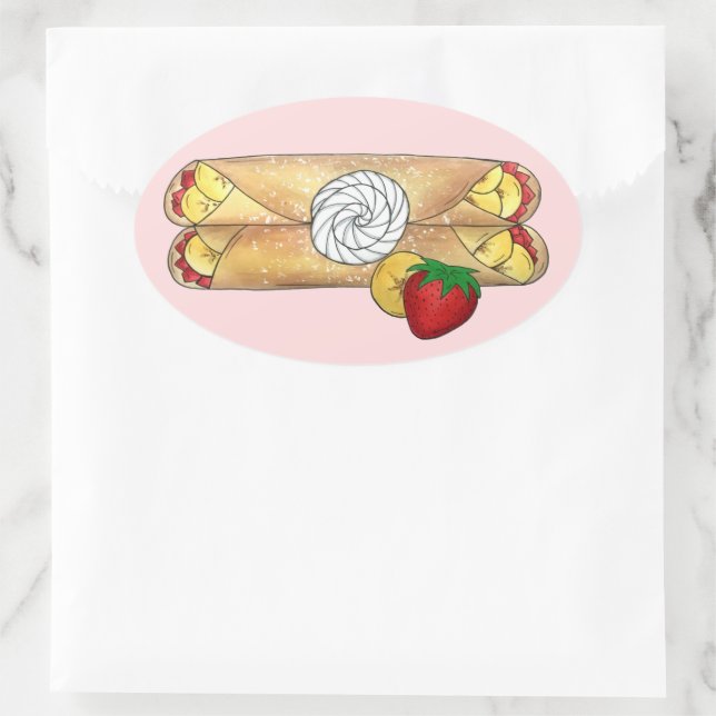 Banana Strawberry Crêpes French Food Cuisine Crepe Oval Sticker (Bag)