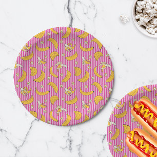 Banana Stripe Vector Pattern Magenta Paper Plate
