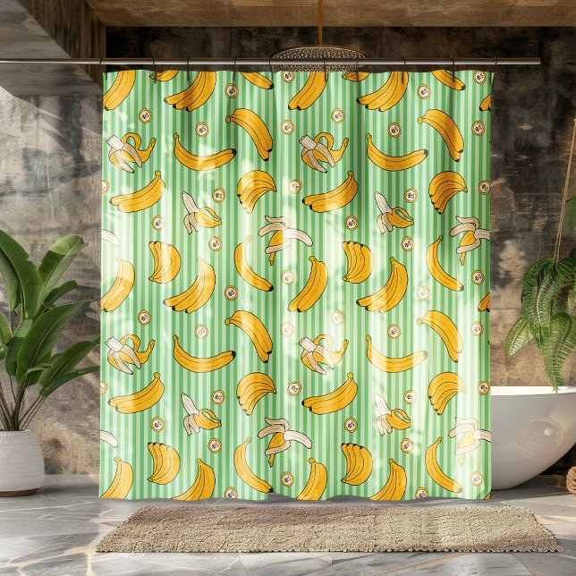 Banana Stripe Vector Pattern | Mint Green Shower Curtain (Creator Uploaded)