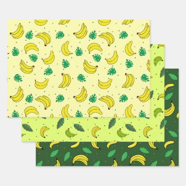 Banana Summer Yellow Green Tropical Fruits Pattern Wrapping Paper Sheet (Set)