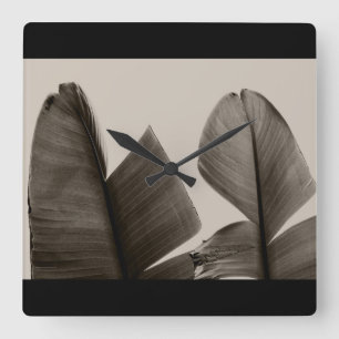 Banana Tree Leaves in Sepia Square Wall Clock