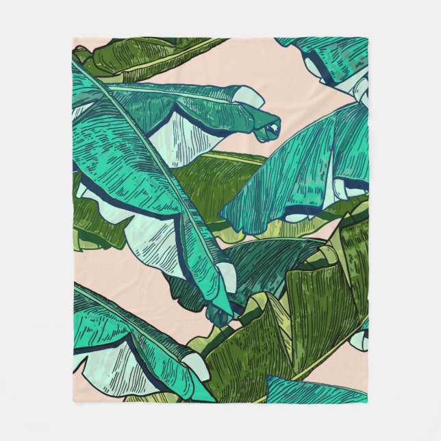 Banana tropical Leaves seamless Pattern Fleece Blanket (Front)