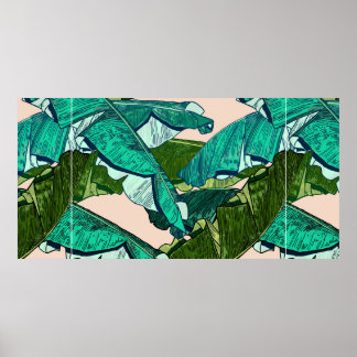 Banana tropical Leaves seamless Pattern Poster
