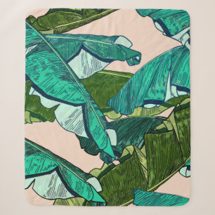 Banana tropical Leaves seamless Pattern Sherpa Blanket