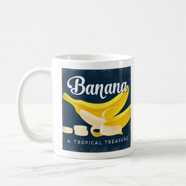 Banana Vintage Fruit Label Retro Coffee Mug (Left)