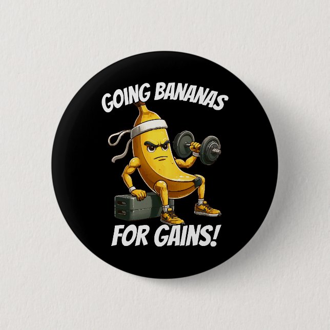 banana working out 6 cm round badge (Front)