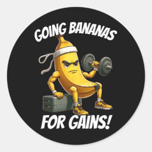 banana working out classic round sticker