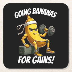 banana working out square paper coaster