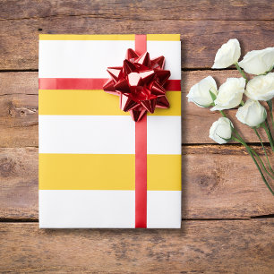 Banana Yellow White Wide Horizontal Striped Wrapping Paper