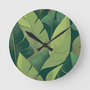 Bananarama Hawaiian Banana Leaves Round Clock