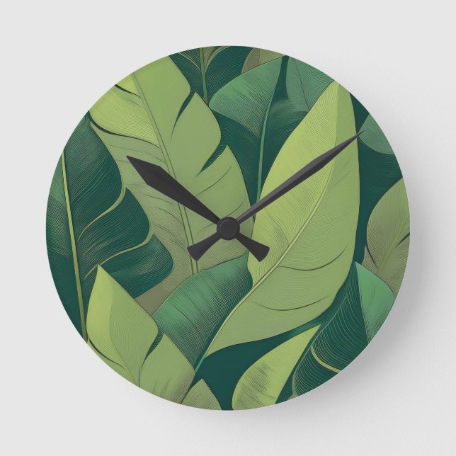 Bananarama Hawaiian Banana Leaves Round Clock (Front)