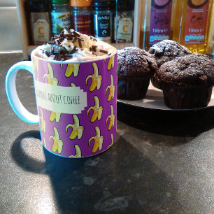 Bananas About Coffee Purple Background Bananas Mug