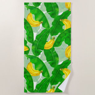 Bananas and leaves watercolor design beach towel