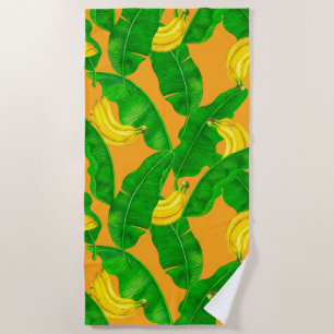 Bananas and leaves watercolor design beach towel