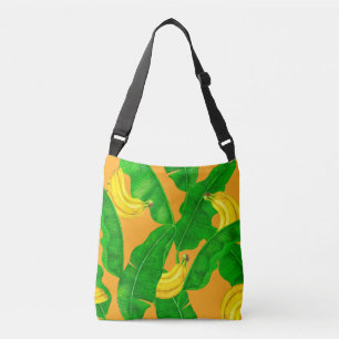 Bananas and leaves watercolor design crossbody bag