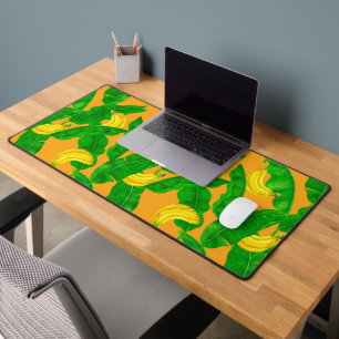 Bananas and leaves watercolor design desk mat
