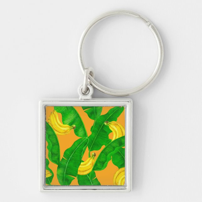 Bananas and leaves watercolor design key ring (Front)