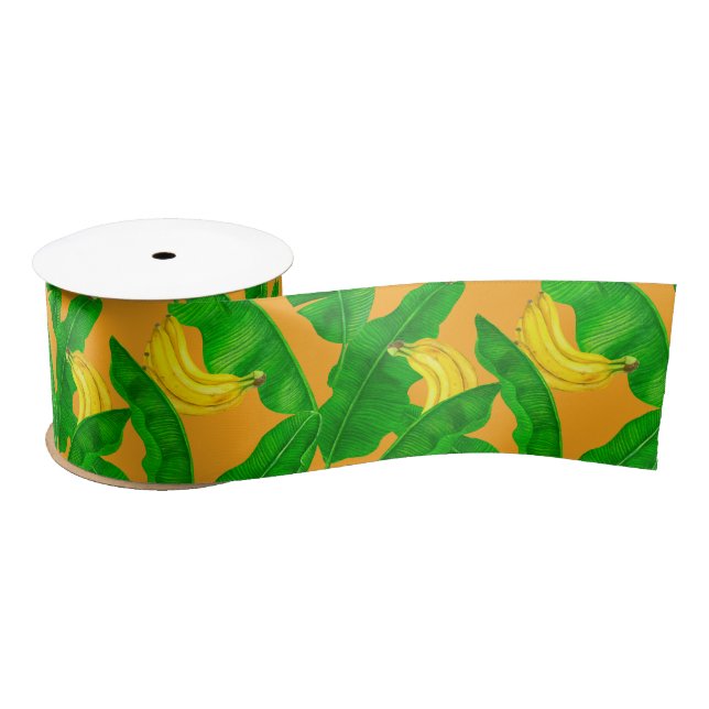 Bananas and leaves watercolor design satin ribbon (Spool)