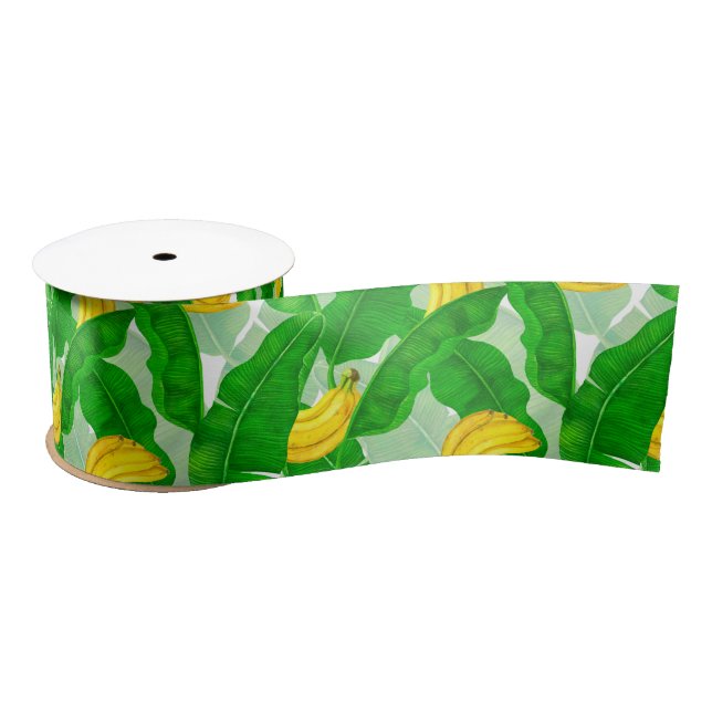 Bananas and leaves watercolor design satin ribbon (Spool)