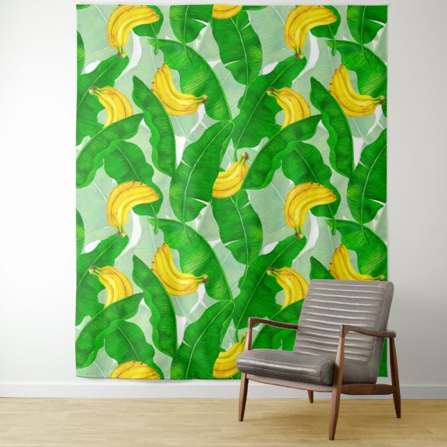 Bananas and leaves watercolor design tapestry (In Situ)