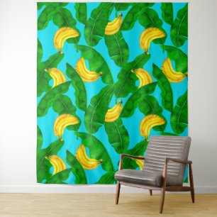 Bananas and leaves watercolor design tapestry