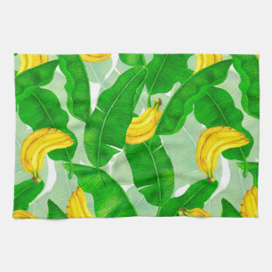 Bananas and leaves watercolor design tea towel