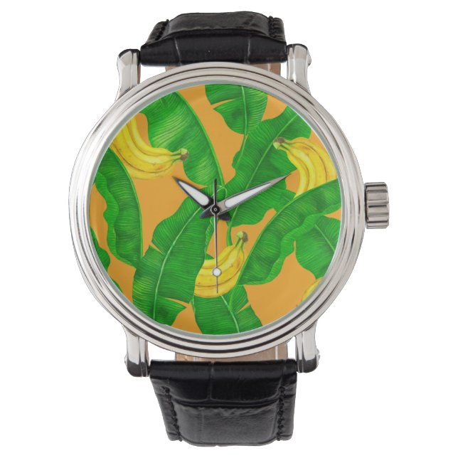 Bananas and leaves watercolor design watch (Front)